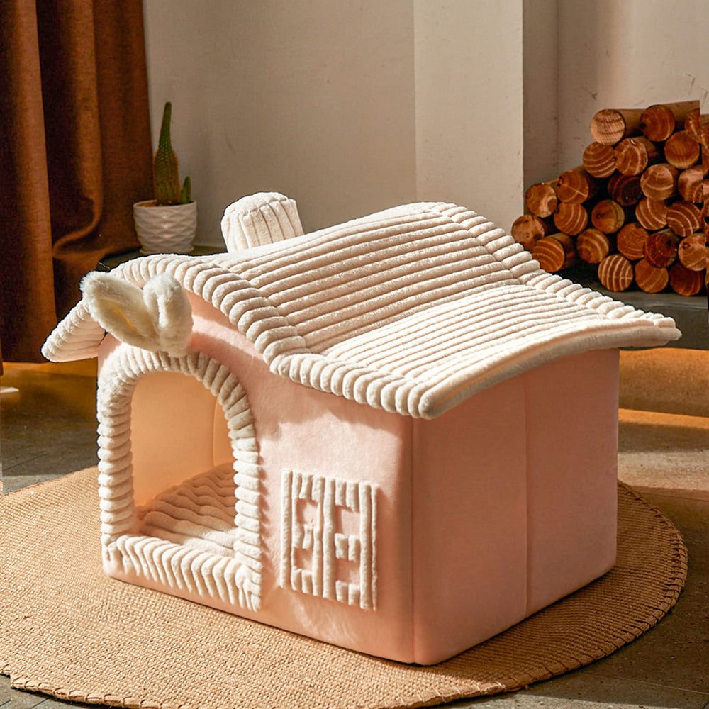 Jiupety Rabbit Cat House soft cotton pad interior keeps pets warm