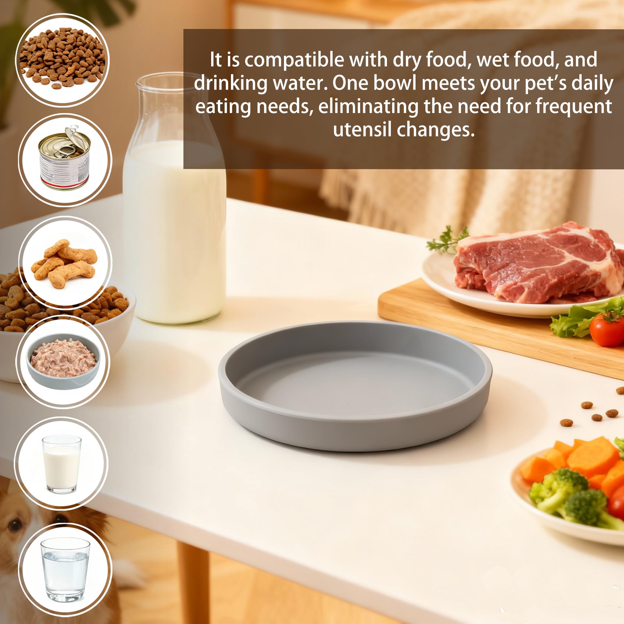 JIX SDFFAY silicone bowl shown for dry and wet food feeding.