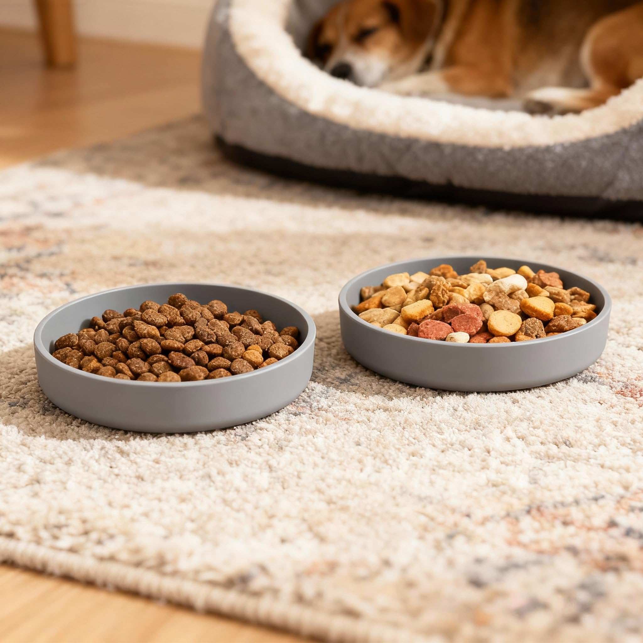 JIX SDFFAY silicone cat bowl two-pack ready for indoor and travel feeding.