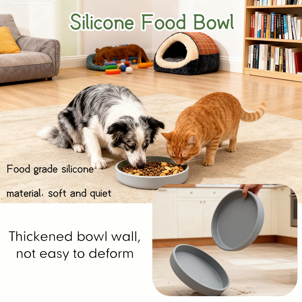JIX SDFFAY silicone cat bowl wide shallow design minimizes whisker contact during dining.