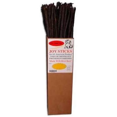 J.J. Fuds Joy Sticks Beef display box with 80 sticks for easy portioning and training rewards.