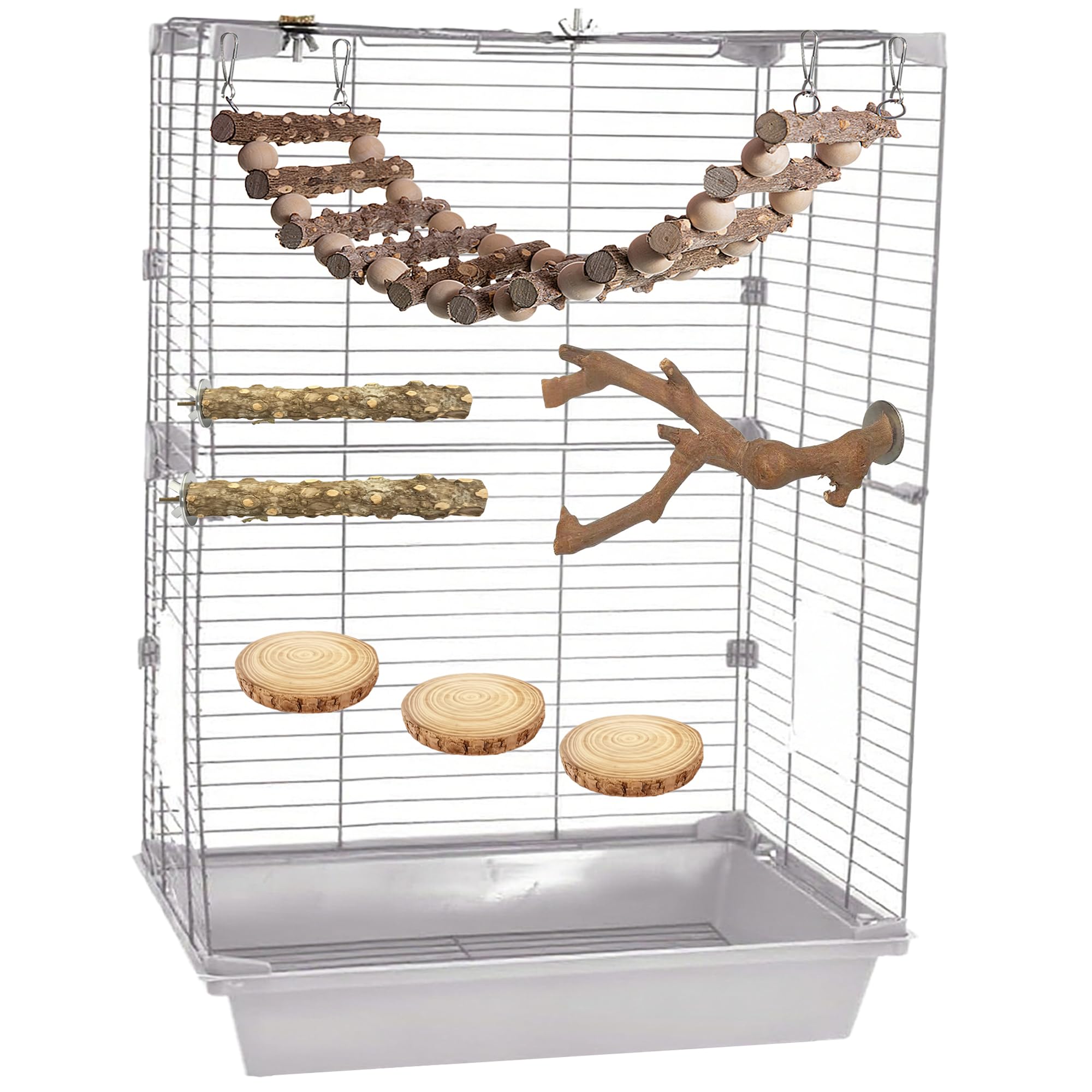 jjunlim-brid-perch-stand-cage-setup shows secure bolt-and-nut attachment inside cage.