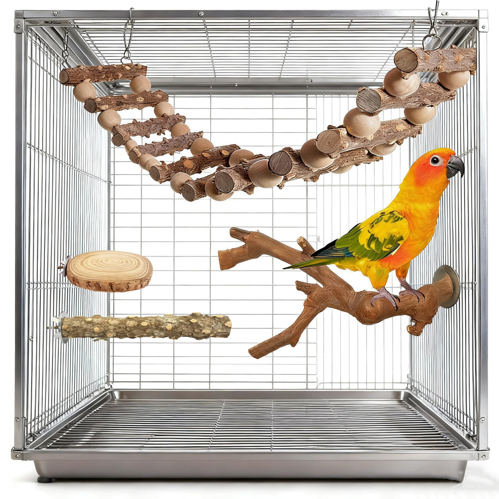 jjunlim brid perch stand ladder setup demonstrates quick installation for any cage.