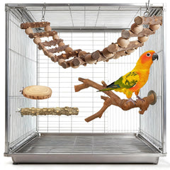 jjunlim brid perch stand ladder setup demonstrates quick installation for any cage.