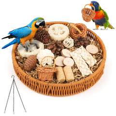 JJunLiM natural bird toy rattan foraging box close-up boosts mental stimulation and play