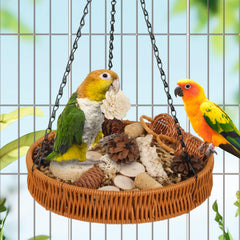 JJunLiM foraging box top view shows durable faux rattan basket for chewing