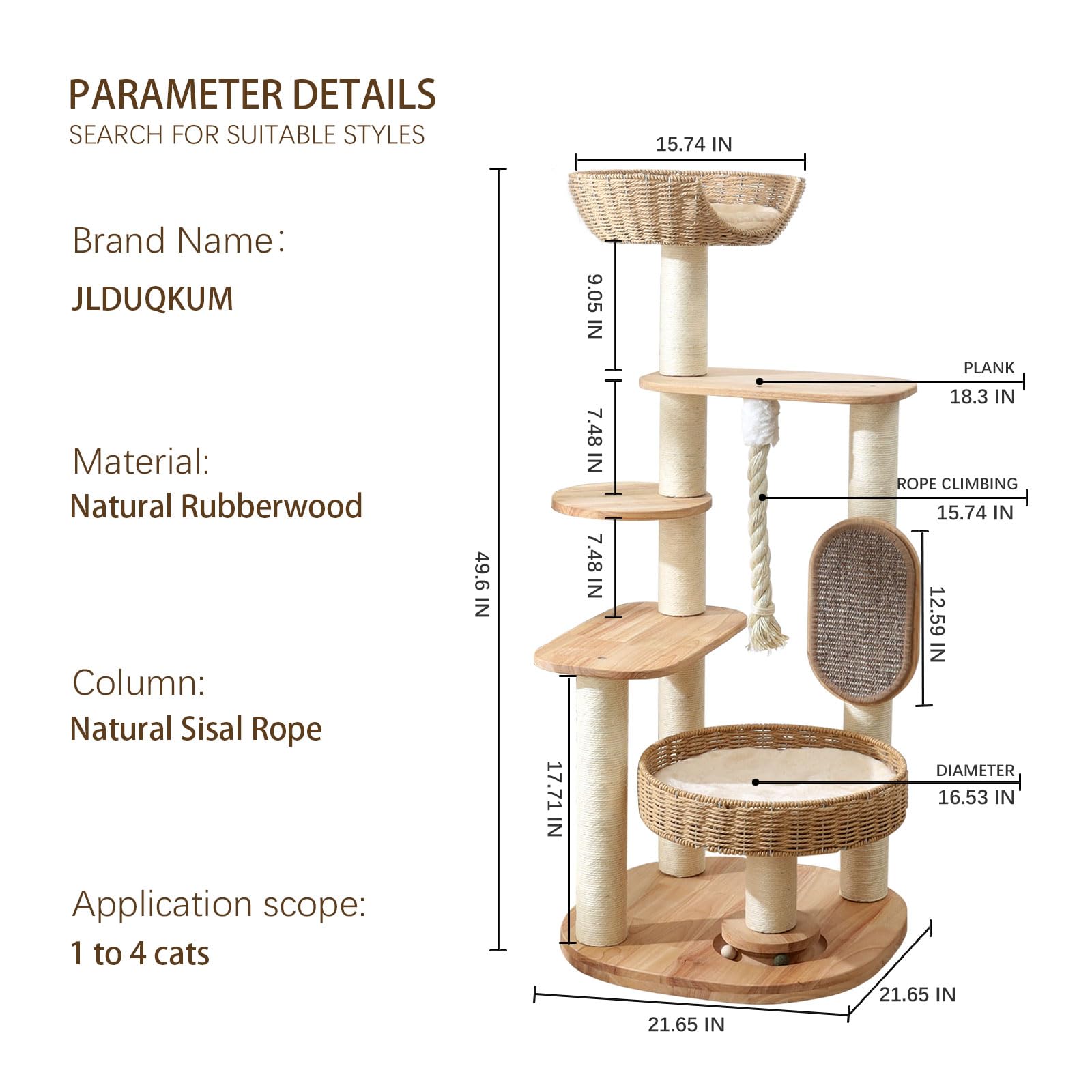 JLDUQKUM wooden cat tree 360-degree discs encourage interactive play.