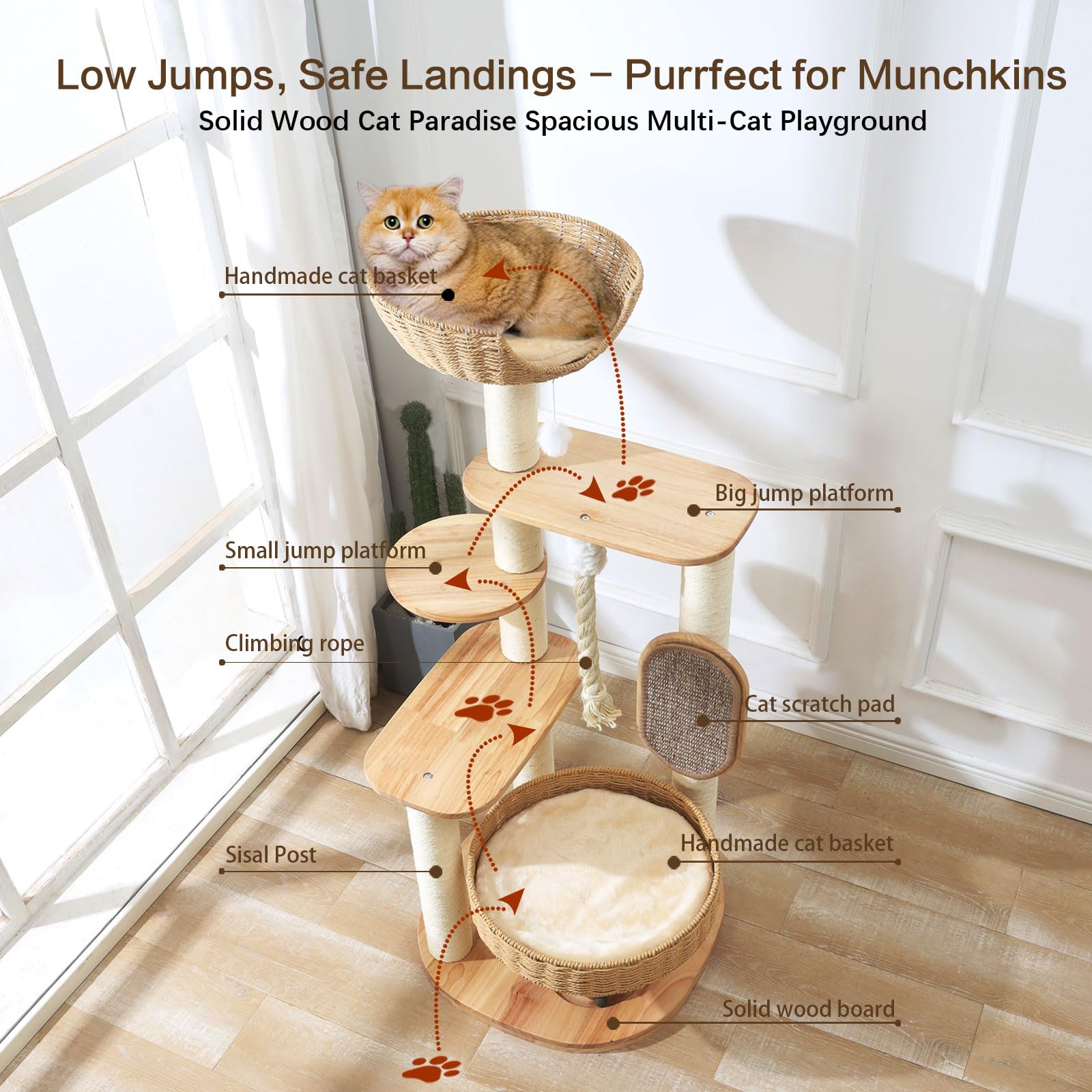 JLDUQKUM wooden cat tree oversized beds offer comfy lounging.