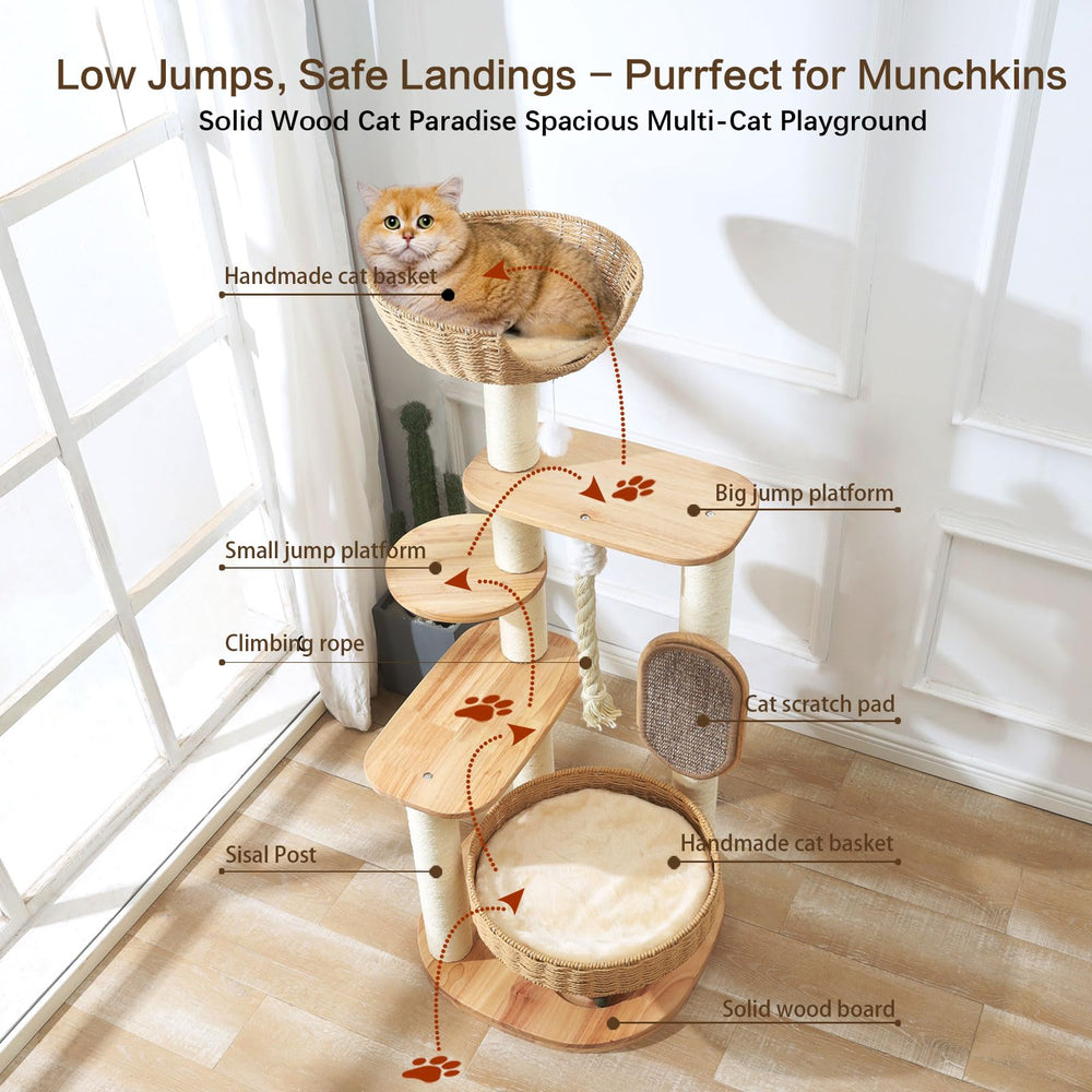 JLDUQKUM wooden cat tree oversized beds offer comfy lounging.