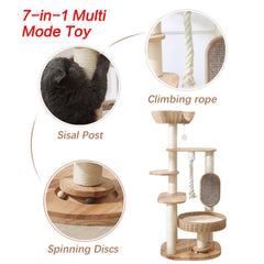 JLDUQKUM wooden cat tree sisal posts satisfy scratching needs.