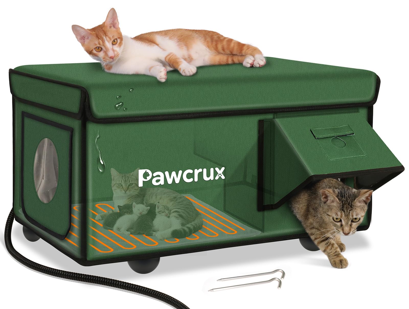 JLSAME weatherproof heated cat house exterior view highlights durable insulation and winter warmth for outdoor cats.