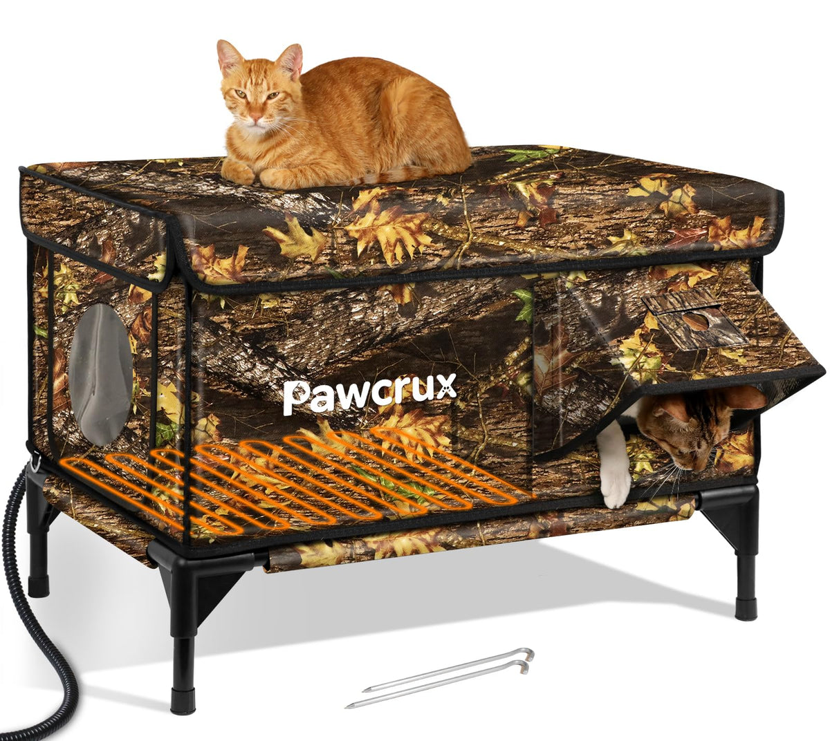 JLSAME weatherproof cat house with leaf-color exterior for winter outdoor shelter.