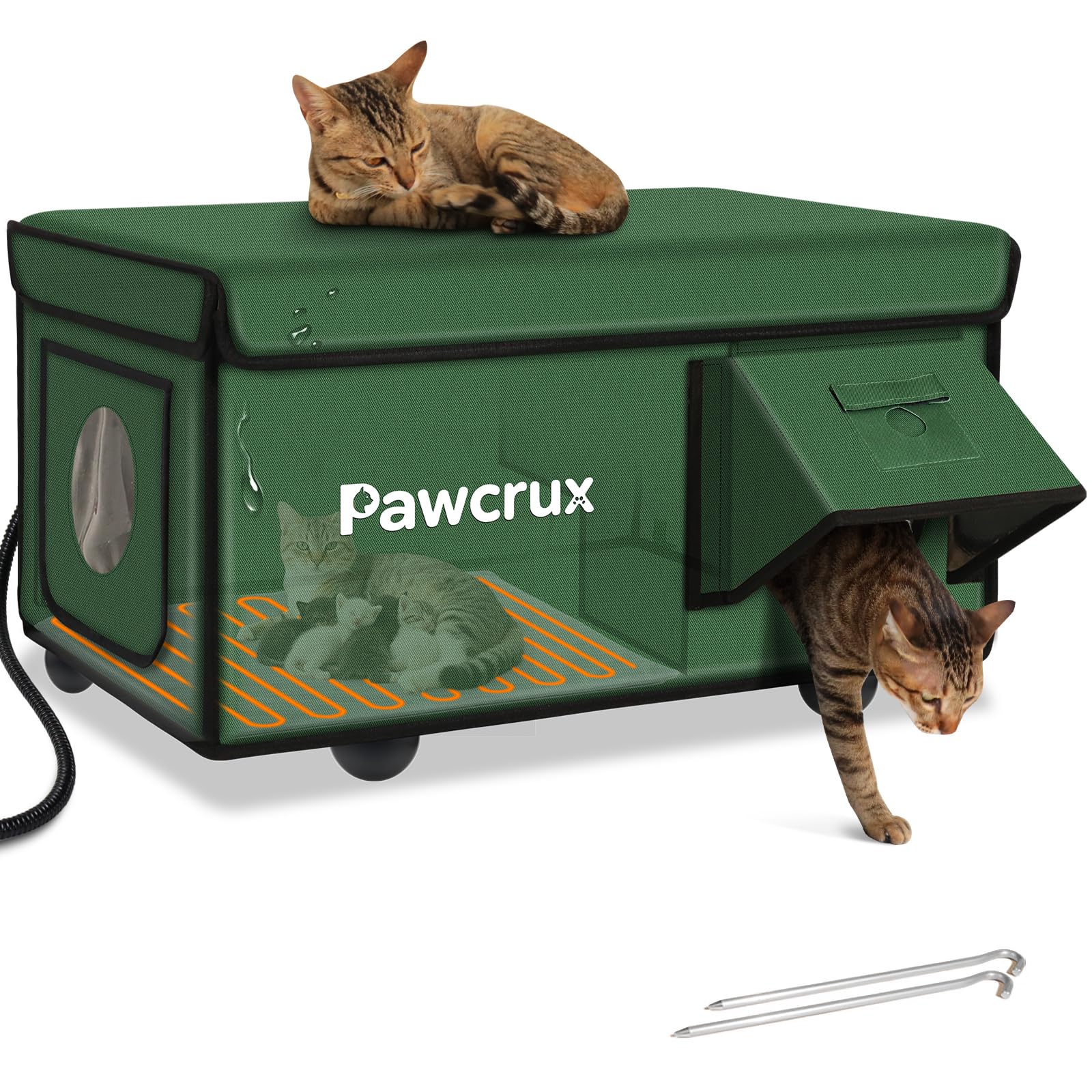 JLSAME weatherproof cat house outdoor shows insulated warmth for cold-weather comfort.