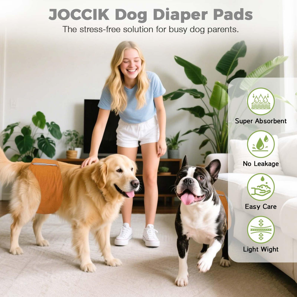 JOCCIK dog diaper liners provide overnight protection for senior dogs and spaces dry.