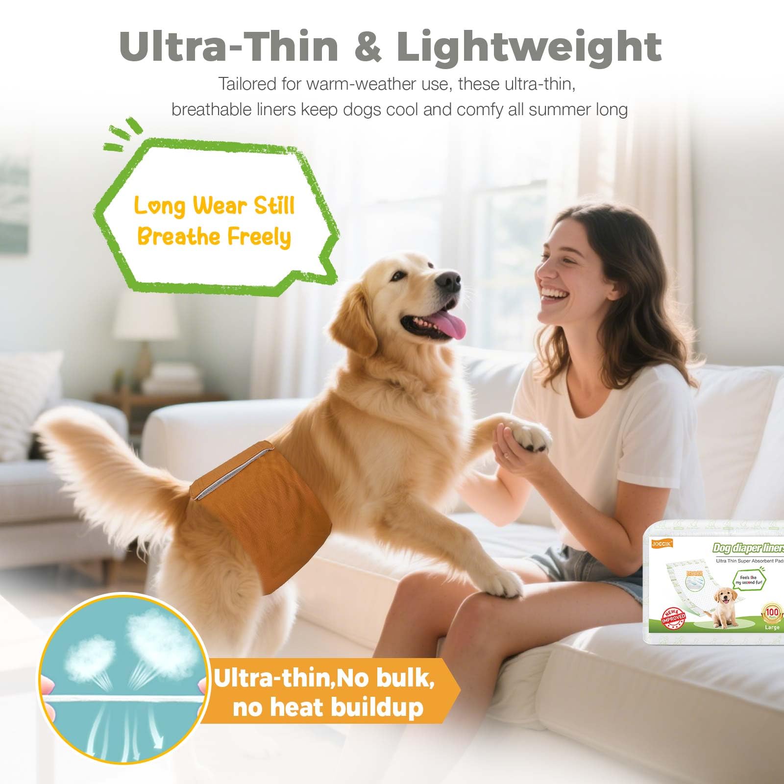 JOCCIK dog diaper liners pack highlights 150-count value for ongoing protection