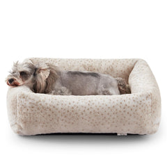 JOEJOY small dog bed leopard plush cover offers cozy lounging and warmth.
