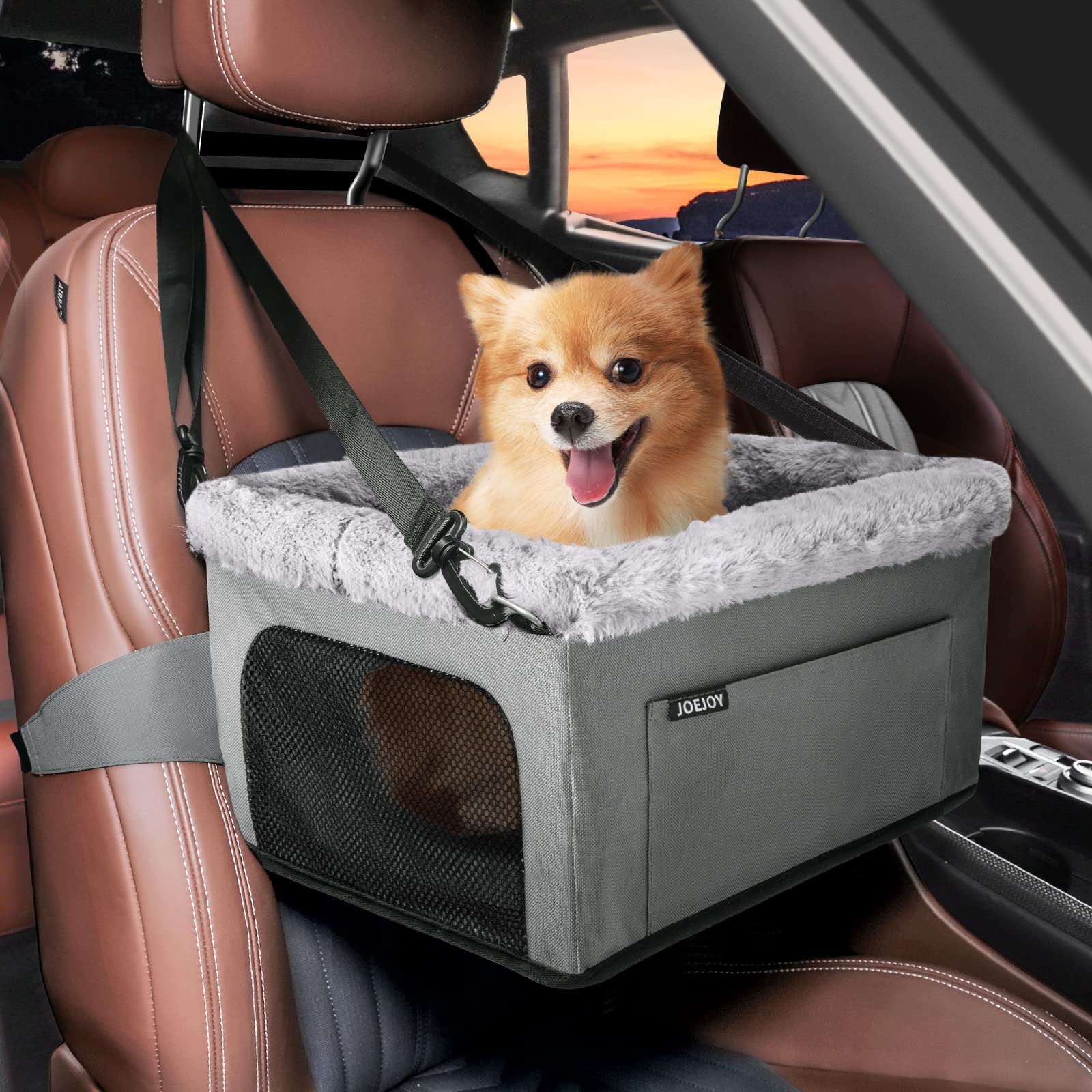JOEJOY Deluxe booster seat with metal frame for secure small-dog travel