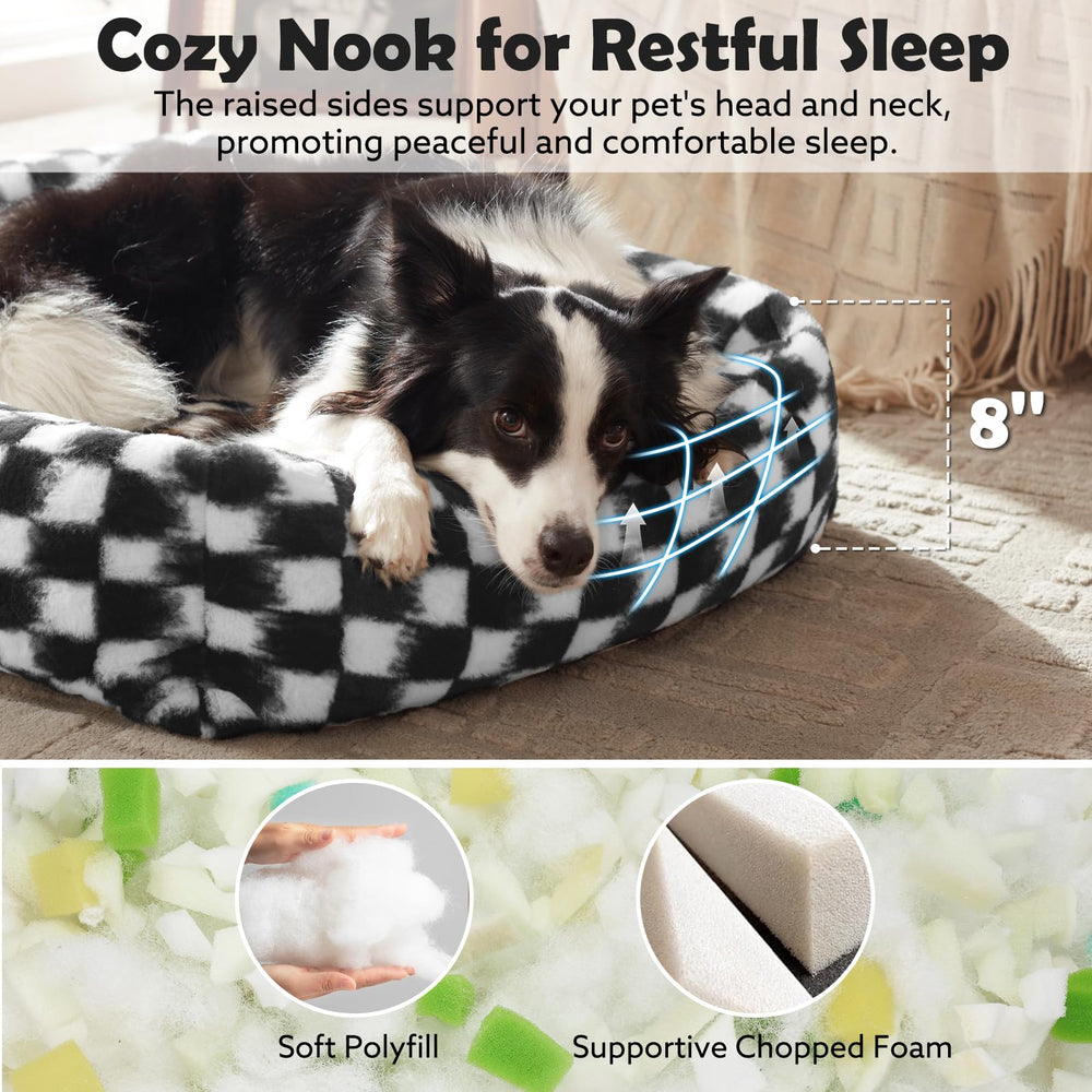 JOEJOY dog bed medium side nap shows raised edge for comfy head support