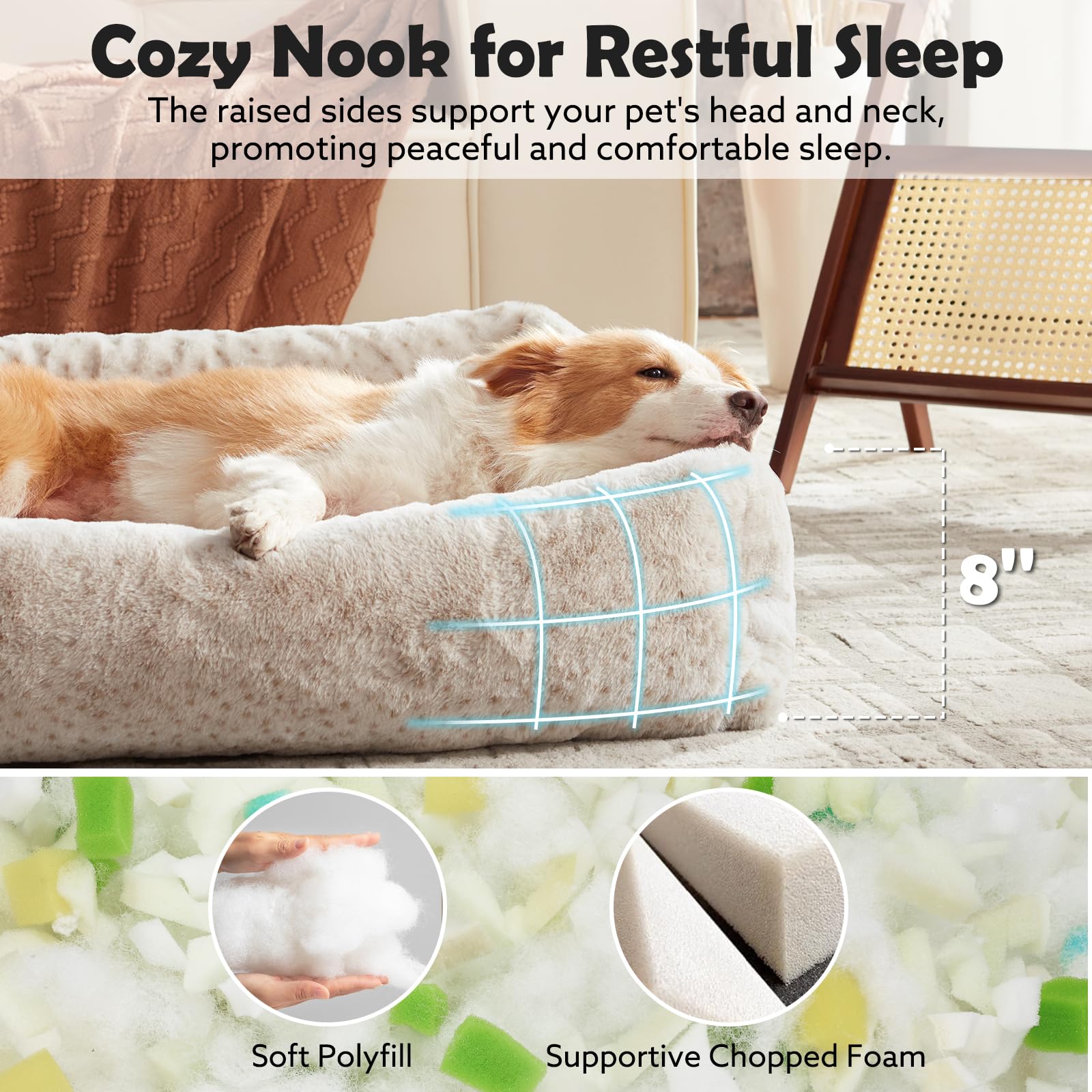 JOEJOY dog bed removable cover zipper demonstrates easy cleaning and maintenance