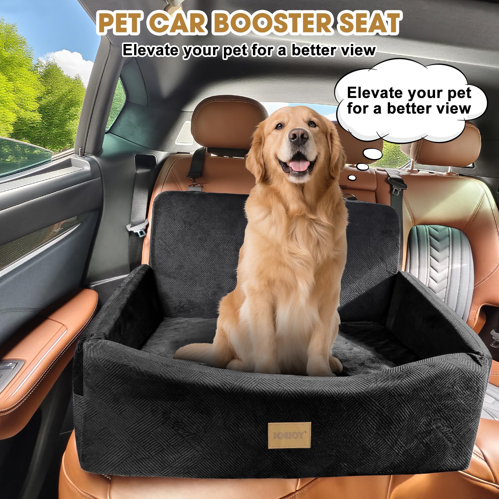 JOEJOY dog car seat dimensions show roomy space for two small dogs