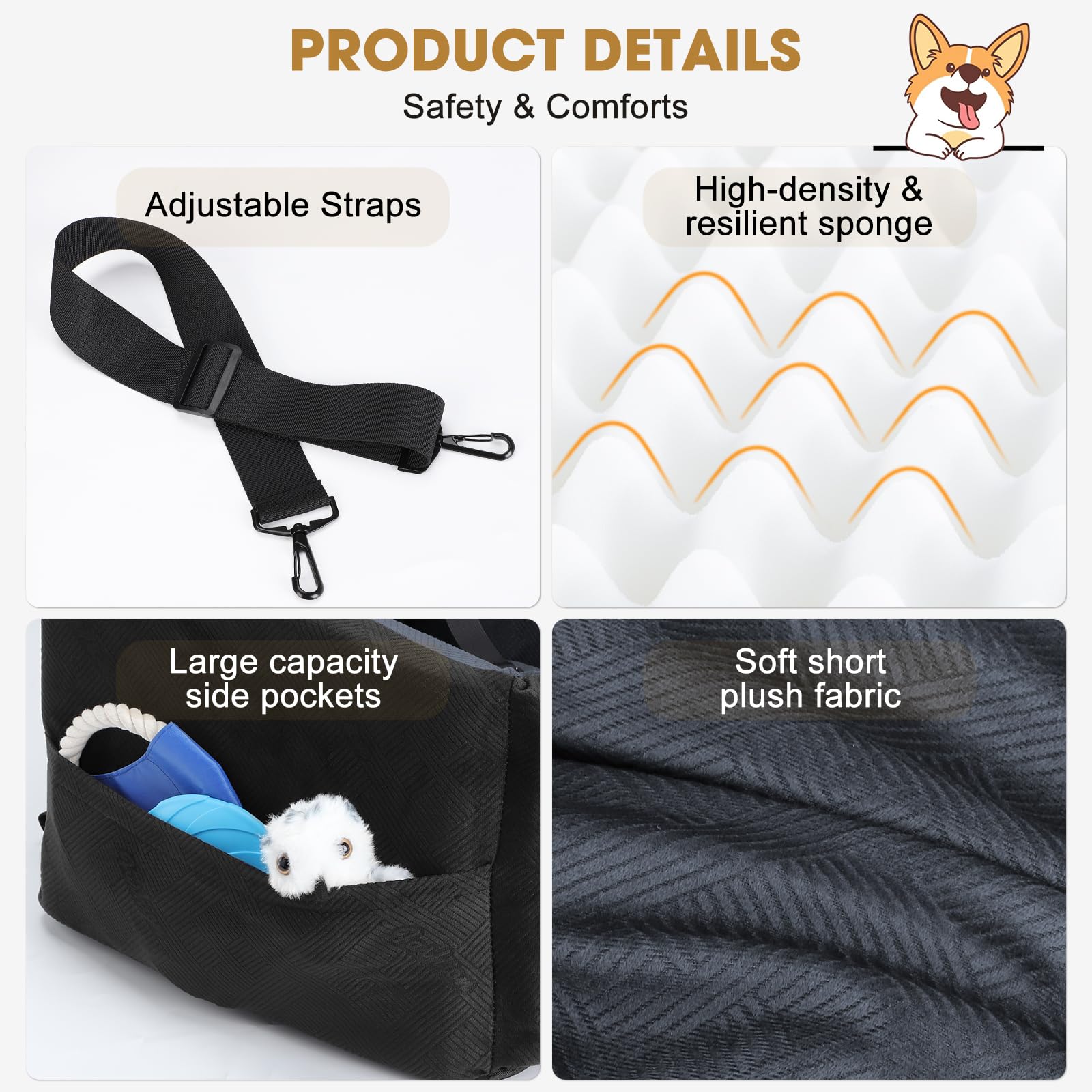 JOEJOY compact size fits front or back seats for small/medium dogs