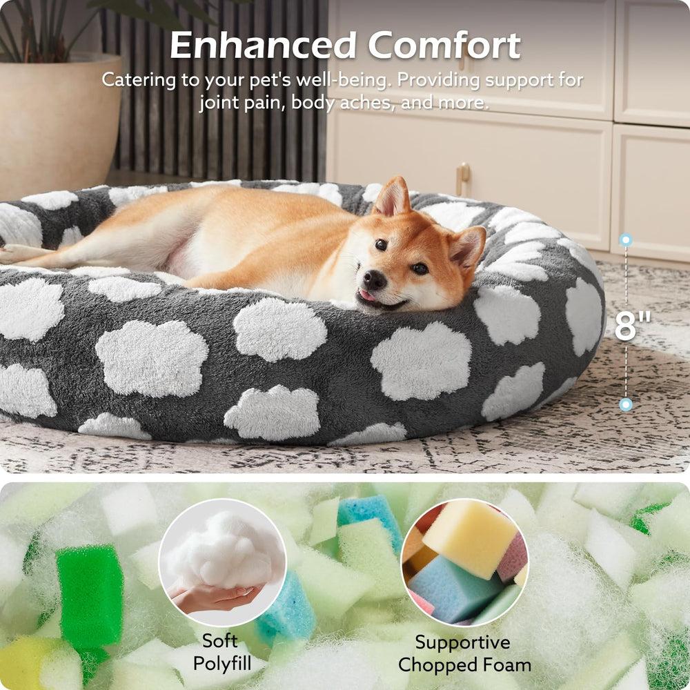 JOEJOY Donut Bed headrest closeup shows raised bolster for comfortable lounging.