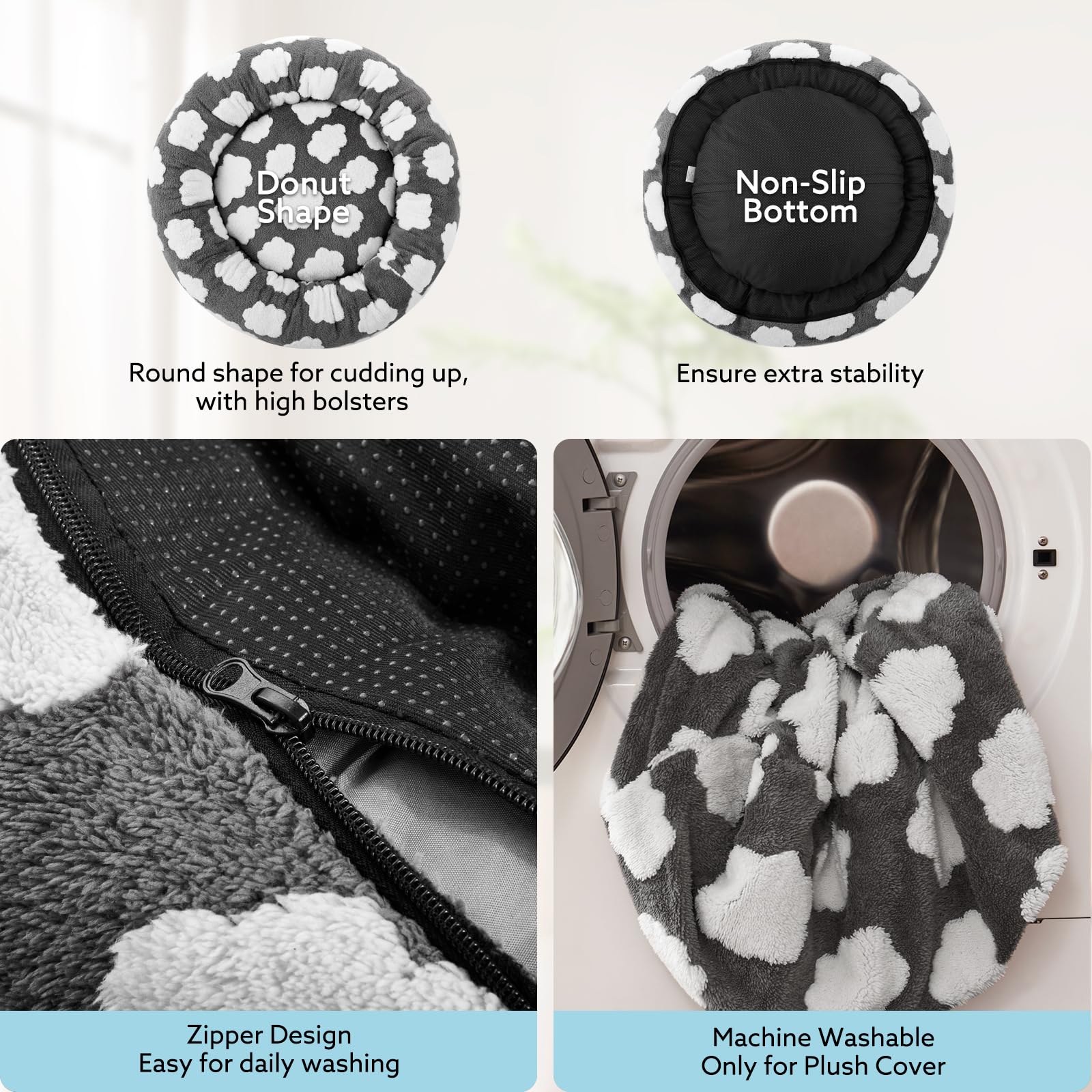 JOEJOY Donut Bed orthopedic foam core supports restful posture in mid-size dogs.