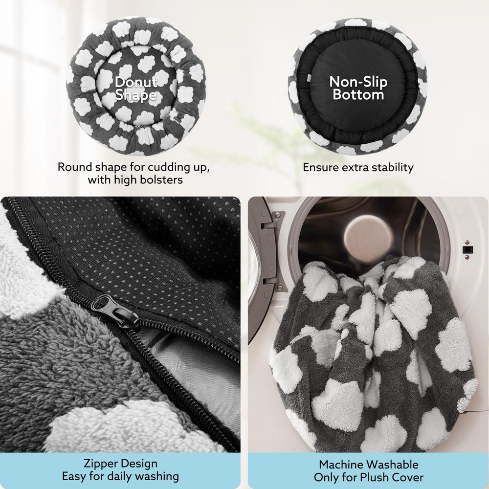JOEJOY Donut Bed orthopedic foam core supports restful posture in mid-size dogs.