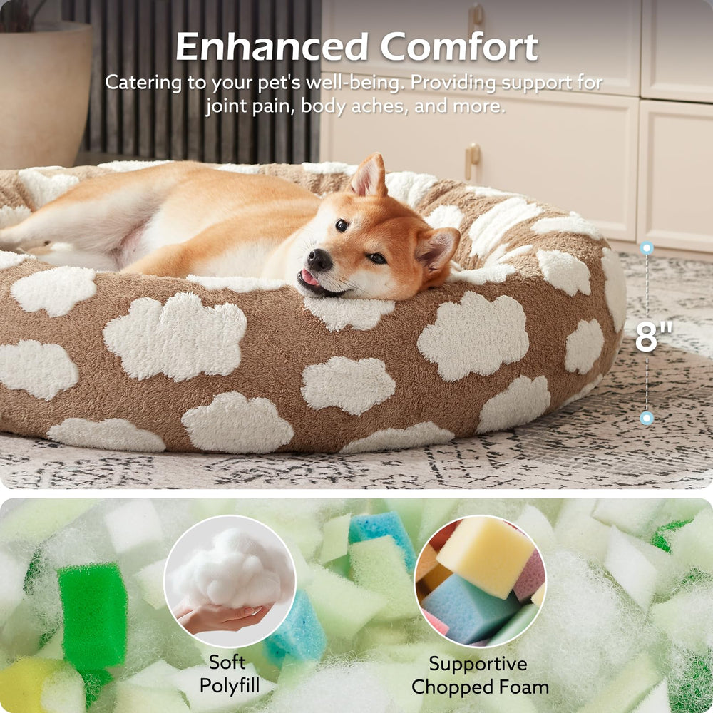 JOEJOY Donut Bed round plush closeup highlighting cloud-pattern softness.
