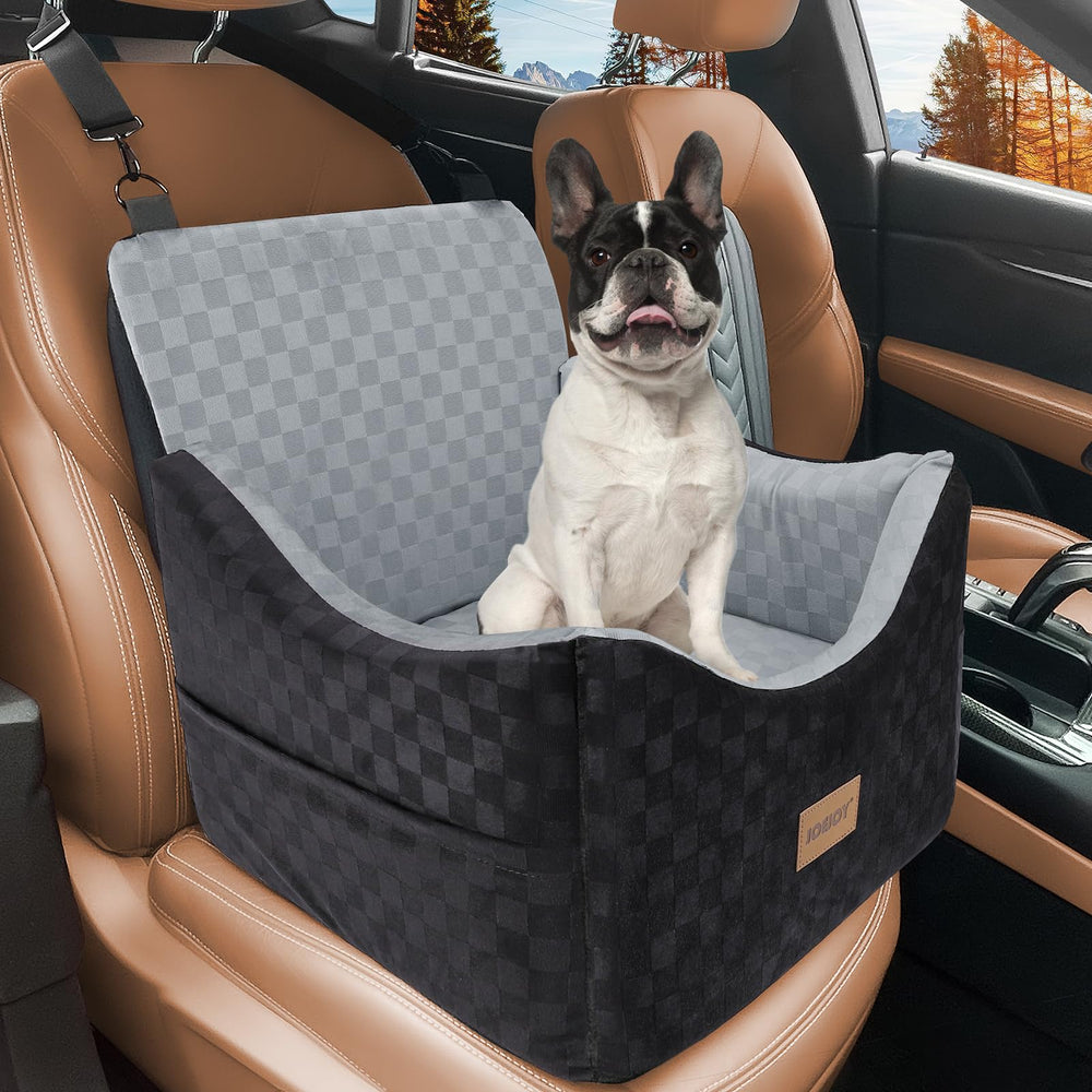 JOEJOY elevated dog car seat side view highlights dual-material comfort for all-season use.