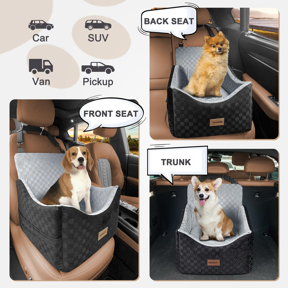 JOEJOY compact size fits front or back seats for small and medium dogs.