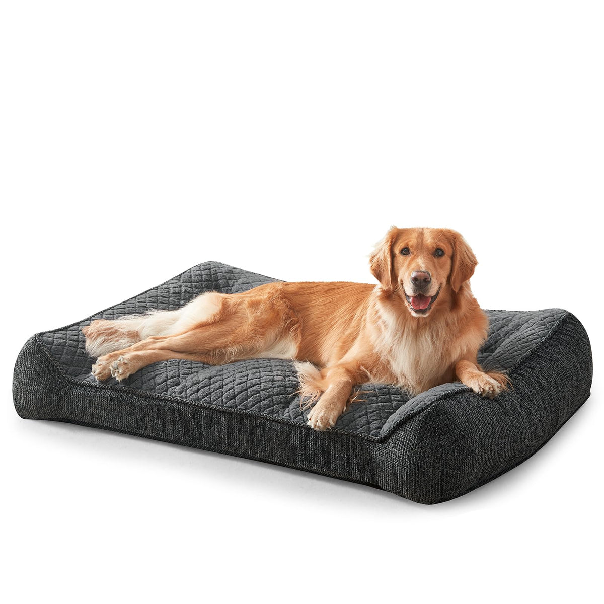JOEJOY extra large orthopedic dog bed with 3-sided headrest for neck support.