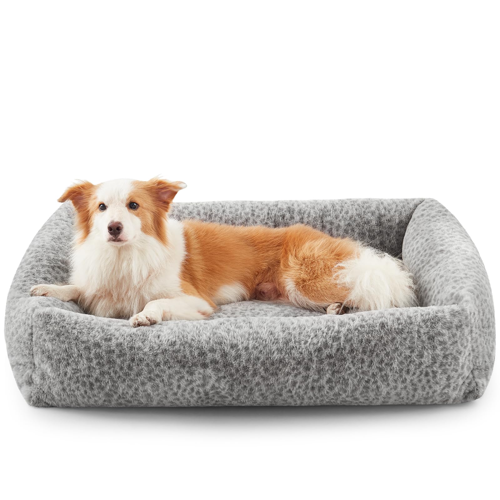 JOEJOY large dog bed leopard-fabric-closeup showcases plush warmth for cozy naps.