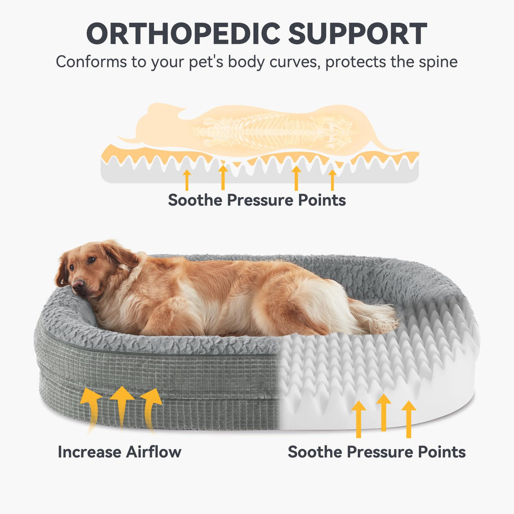 JOEJOY bed with 360-degree bolsters surrounding the dog for secure neck support