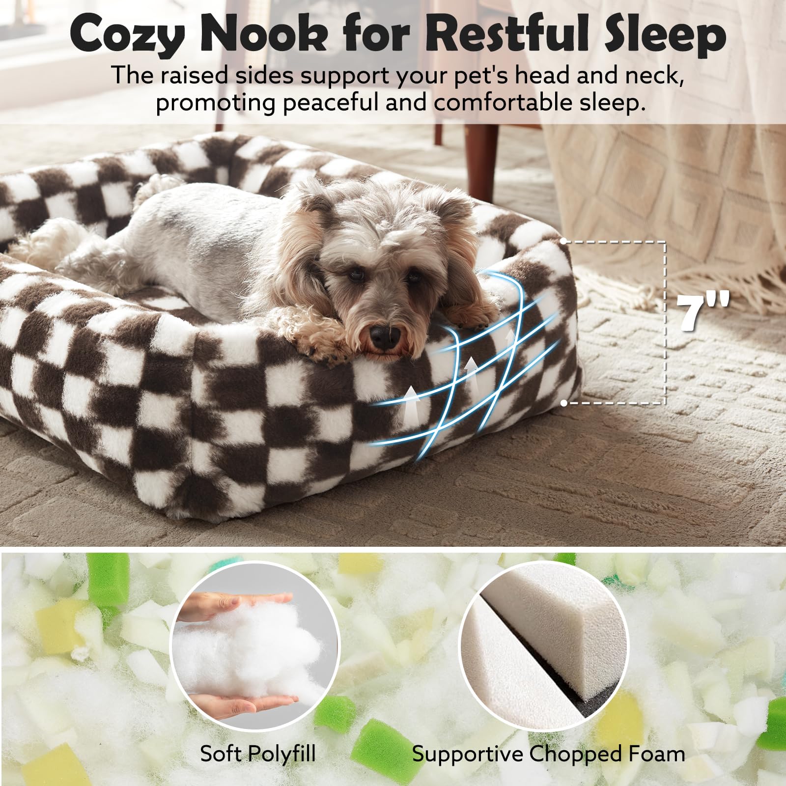 JOEJOY orthopedic dog bed raised sides provide secure nook