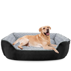 JOEJOY Rectangle Dog Bed front view showing cozy raised walls for neck support