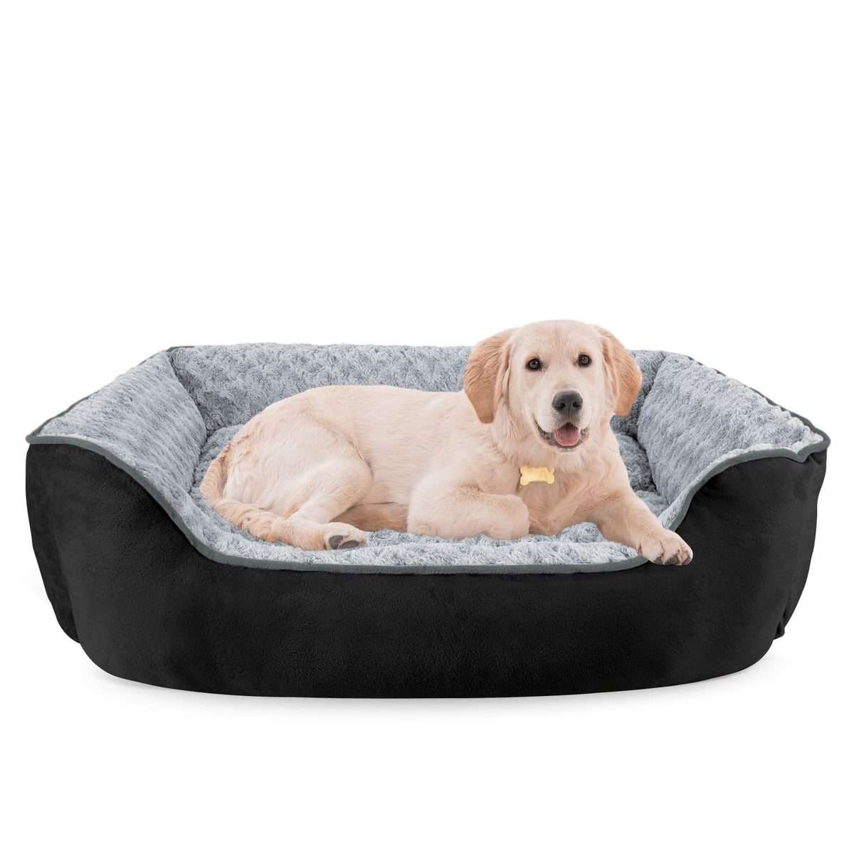 JOEJOY Rectangle Dog Bed front view showing raised walls for head and neck support.