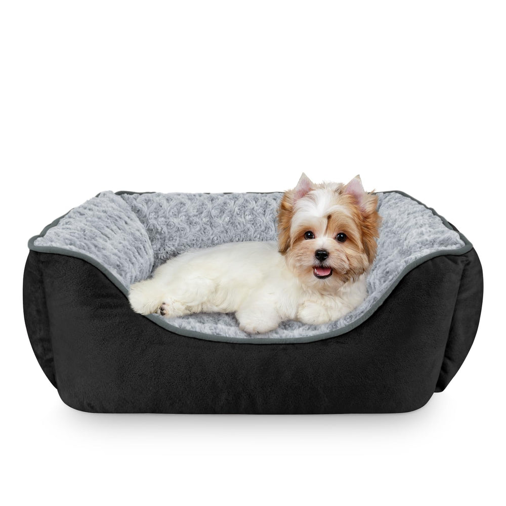 JOEJOY Rectangle Dog Bed front view with plush fur and supportive bolster