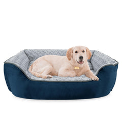 JOEJOY rectangle dog bed front view shows plush navy fabric for cozy naps