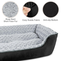 JOEJOY Rectangle Dog Bed pillow-detail featuring plush faux fur for warmth and comfort.