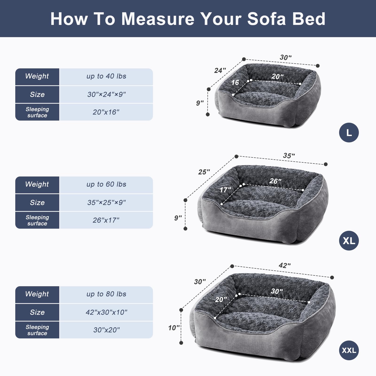 JOEJOY rectangle dog bed features raised walls and cushioned center for neck and head support.