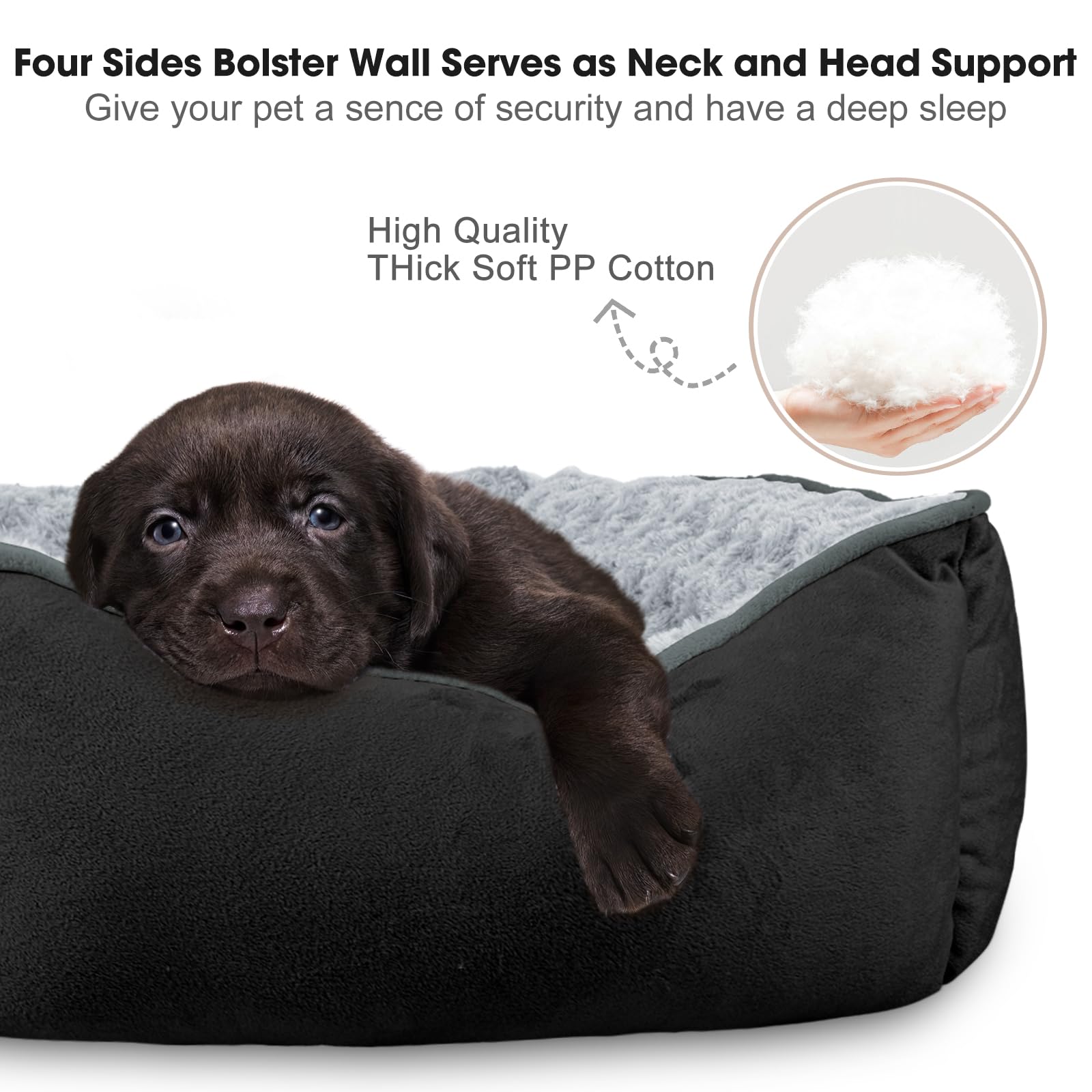 JOEJOY Rectangle Dog Bed side view highlighting anti-slip bottom for stable placement.