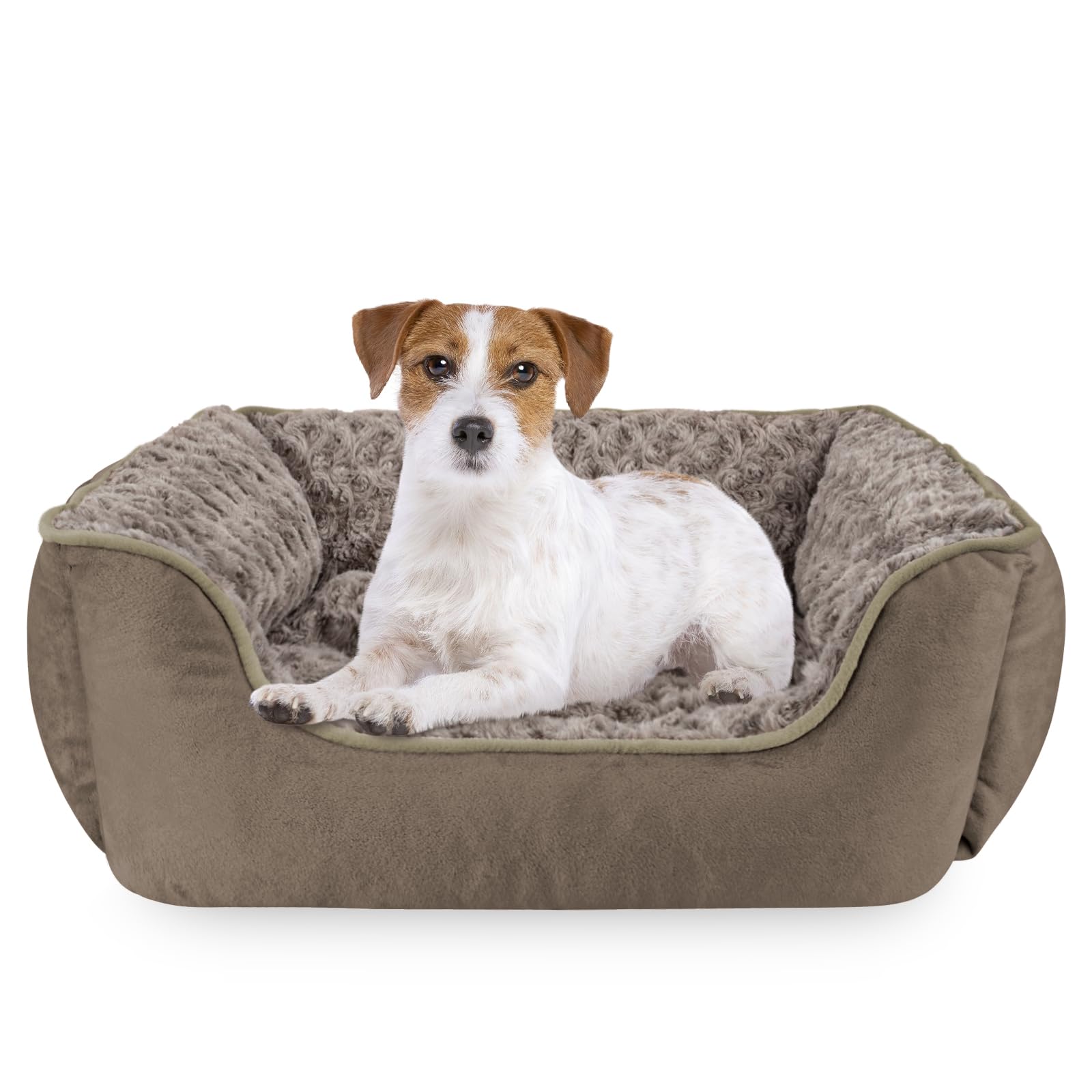 JOEJOY rectangle dog bed with soft faux fur cover for cozy warmth and comfort.