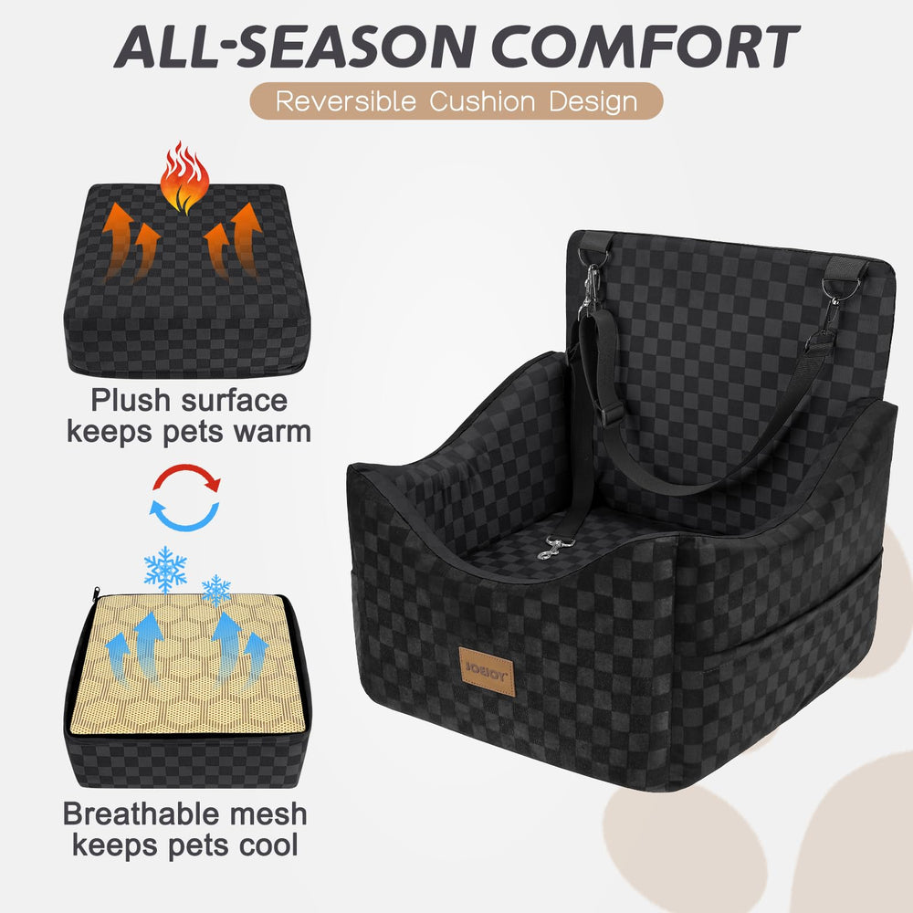JOEJOY two-sided cover offers plush warmth and breathable leather for year-round comfort.