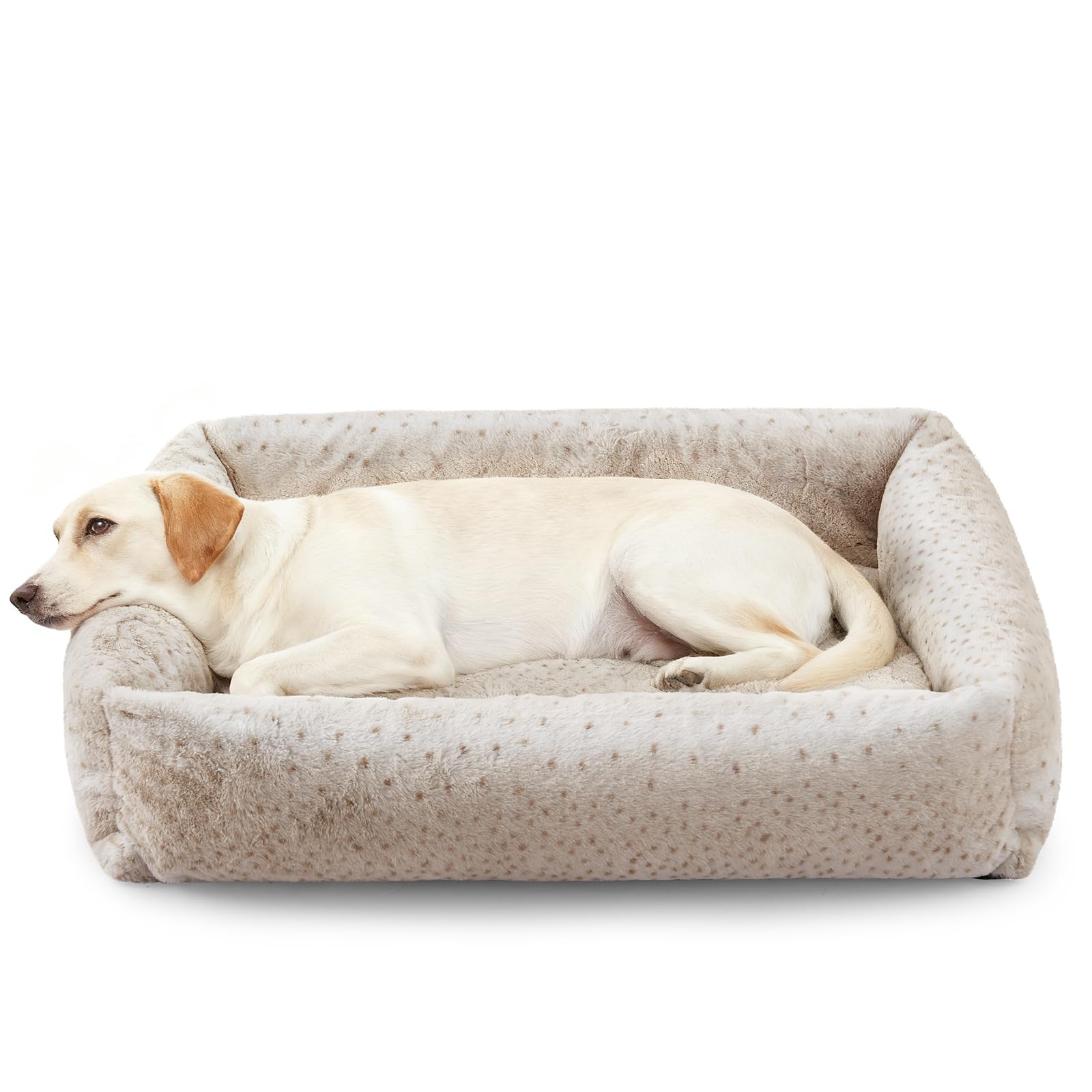 JOEJOY XL dog bed leopard top view highlights plush warmth for cozy naps