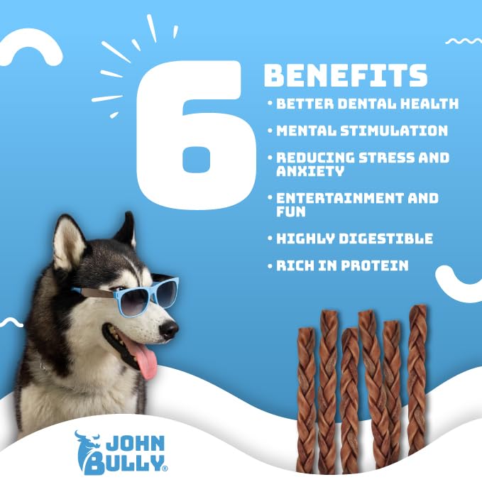 John Bully collagen braided 12in 6pk closeup of durable chew texture