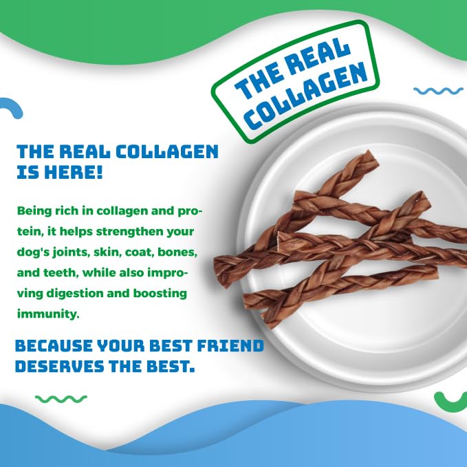 John Bully collagen braided 12in 6pk ingredient panel shows natural protein sources