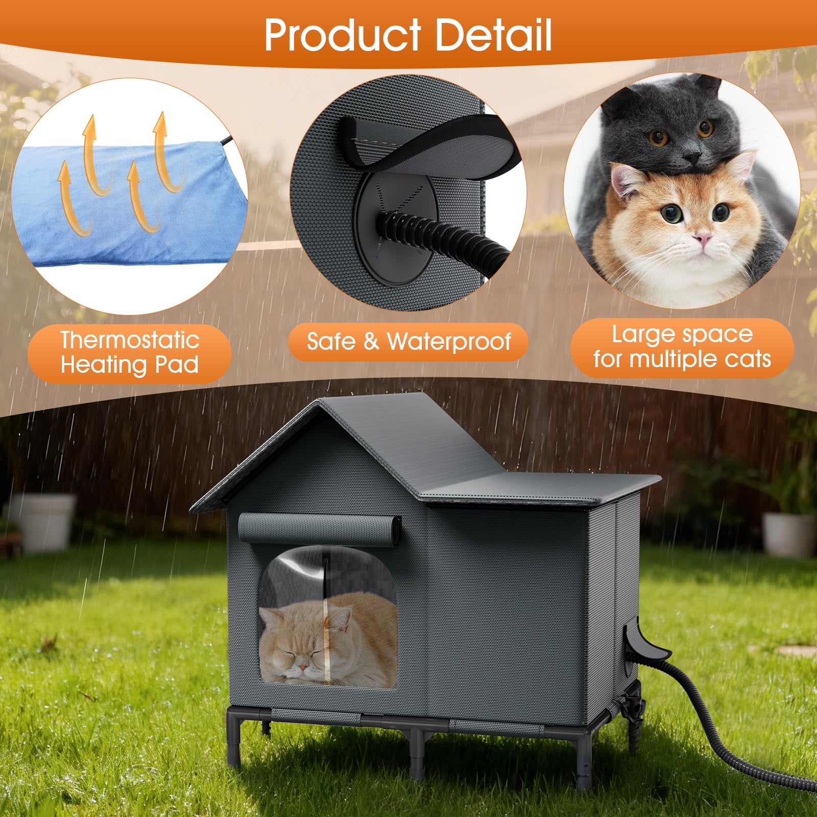John heated cat house dual-door design provides safe entry and escape route.