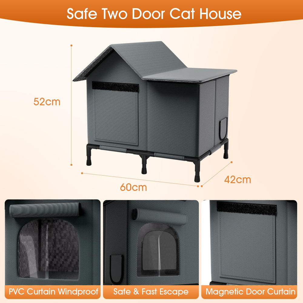 John heated cat house weatherproof roof and sealed seams keep shelter dry.