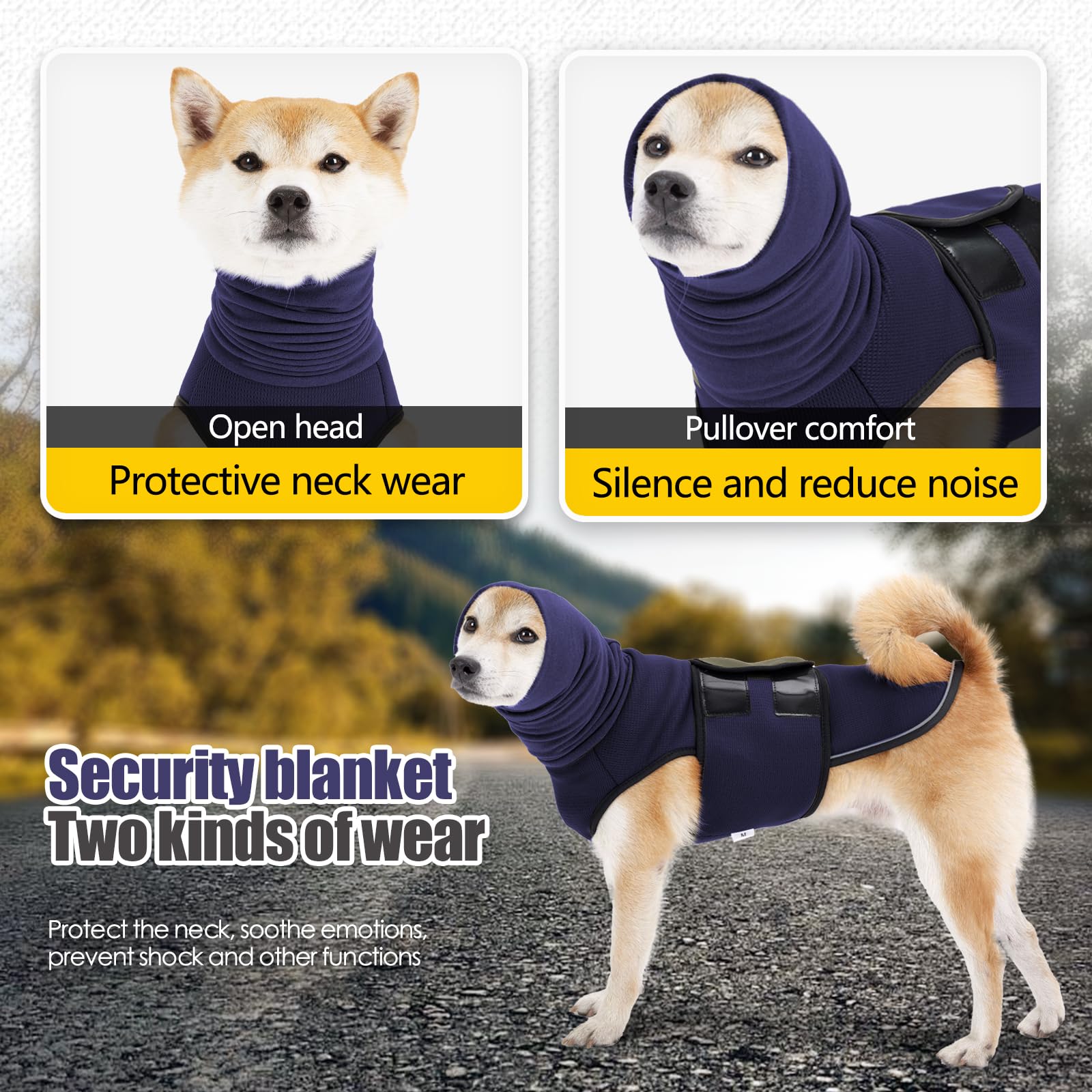 JOHNBOLIN dog anxiety jacket navy turtleneck detail adds cozy warmth